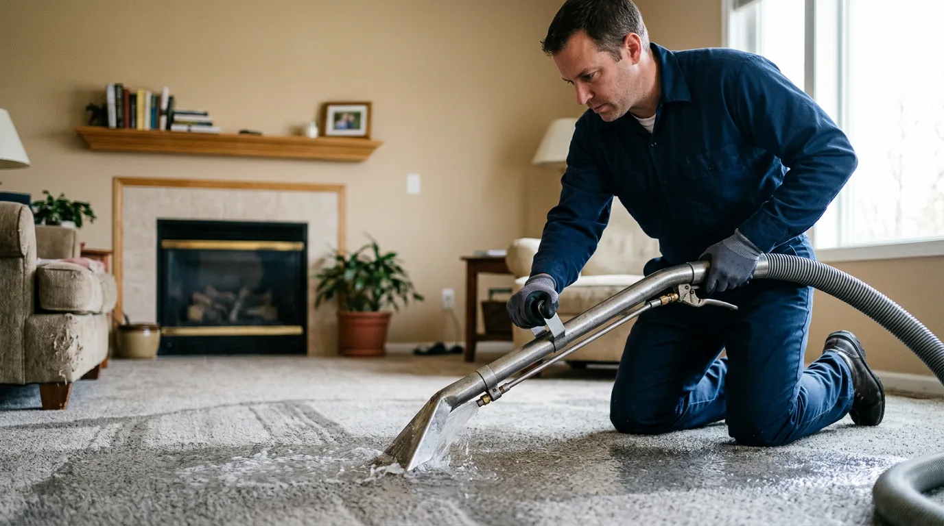 Water damage restoration technician working near Fieldton, TX